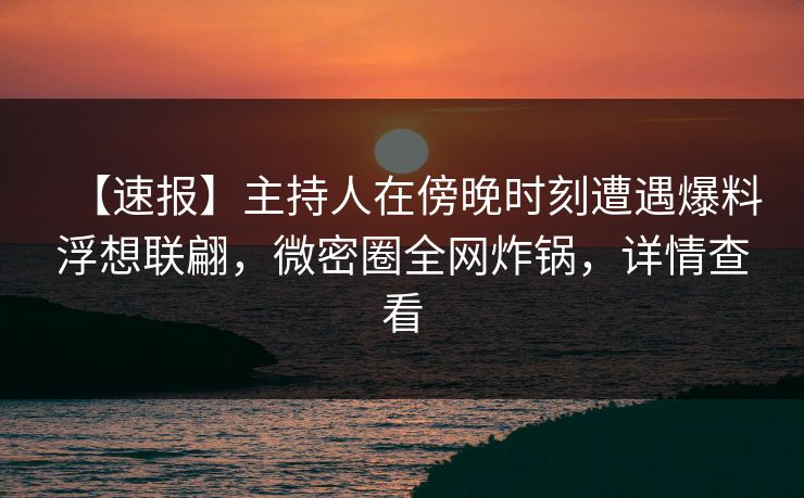 【速报】主持人在傍晚时刻遭遇爆料浮想联翩，微密圈全网炸锅，详情查看